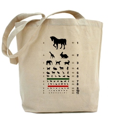 Eye chart with animal silhouettes tote bag