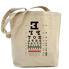 Eye chart with backwards letters tote bag