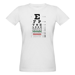 Eye chart with evolving letters organic women's T-shirt