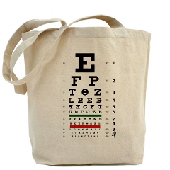Eye chart with evolving letters tote bag