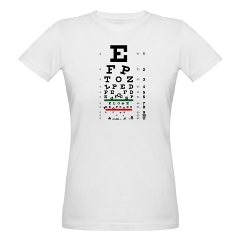 Eye chart with falling letters organic women's T-shirt