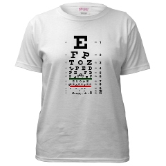 Eye chart with falling letters women's T-shirt