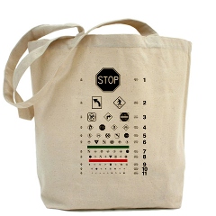 Eye chart with road signs tote bag