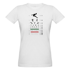 Eye chart with sports figures organic women's T-shirt